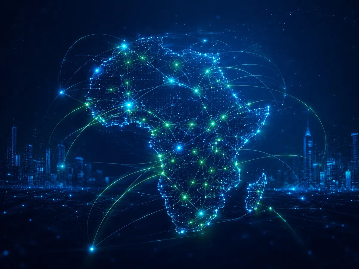 Digital map of Africa representing a connected contribution to global technology opportunity.