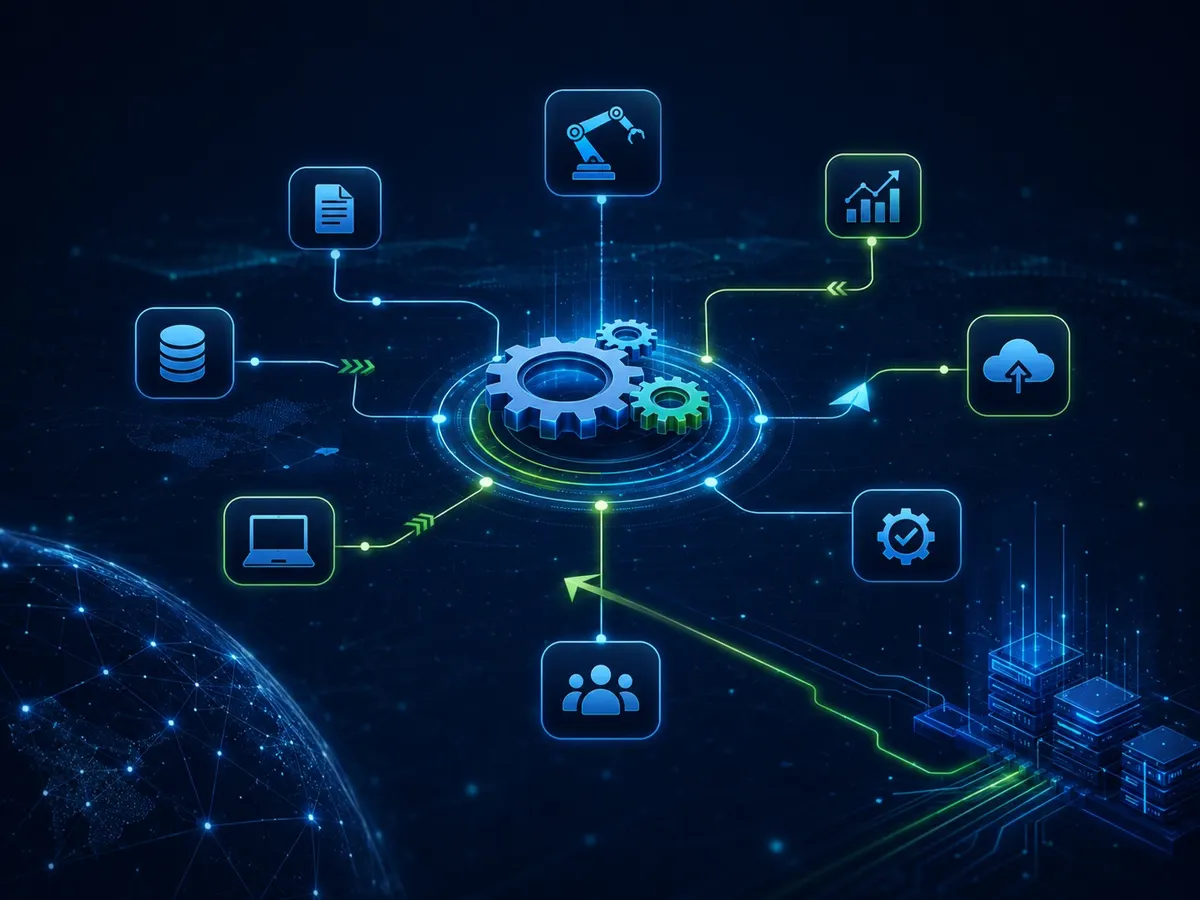 Digital automation workflow showing connected systems and process optimization.